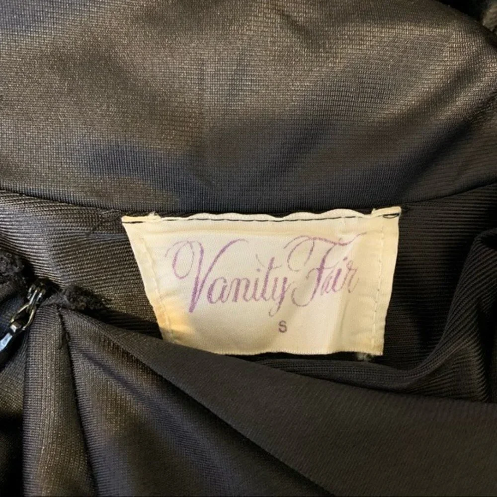 Vanity Fair Vintage Black Gown small. Long sleeve, belted, collared front zipper - Picture 9 of 13
